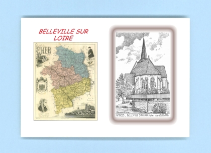 Cartes Postales impression Noir avec dpartement sur la ville de BELLEVILLE SUR LOIRE Titre : eglise