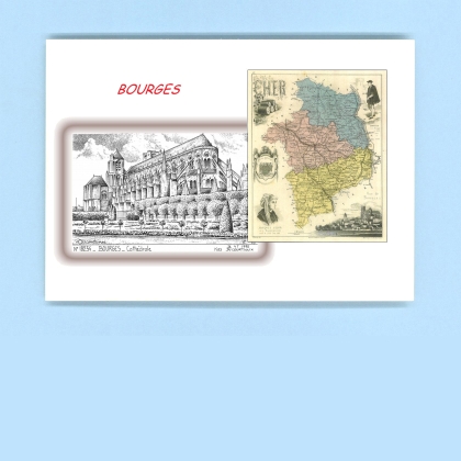 Cartes Postales impression Noir avec dpartement sur la ville de BOURGES Titre : cathedrale