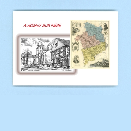 Cartes Postales impression Noir avec dpartement sur la ville de AUBIGNY SUR NERE Titre : vue