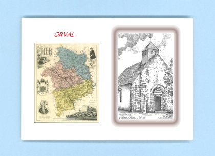 Cartes Postales impression Noir avec dpartement sur la ville de ORVAL Titre : eglise