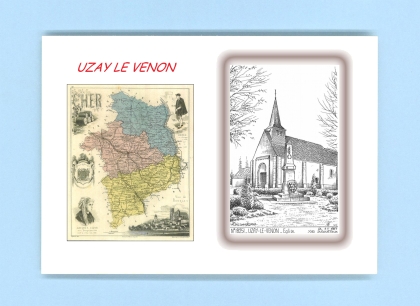 Cartes Postales impression Noir avec dpartement sur la ville de UZAY LE VENON Titre : eglise