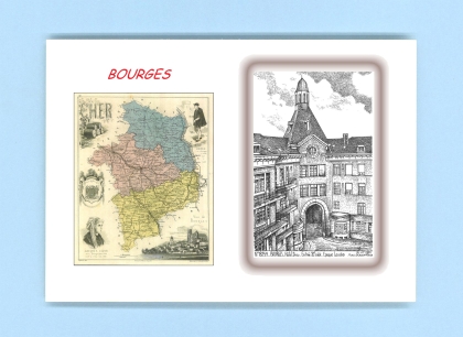 Cartes Postales impression Noir avec dpartement sur la ville de BOURGES Titre : hotel dieu entree 20e siecle