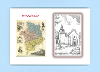 Cartes Postales impression Noir avec dpartement sur la ville de BANNEGON Titre : eglise