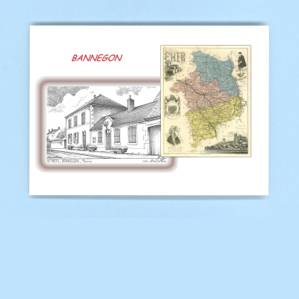 Cartes Postales impression Noir avec dpartement sur la ville de BANNEGON Titre : mairie