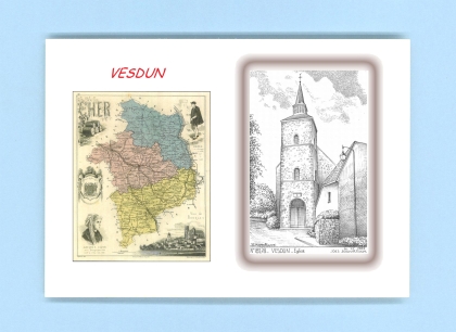 Cartes Postales impression Noir avec dpartement sur la ville de VESDUN Titre : eglise
