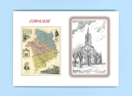 Cartes Postales impression Noir avec dpartement sur la ville de CORNUSSE Titre : eglise