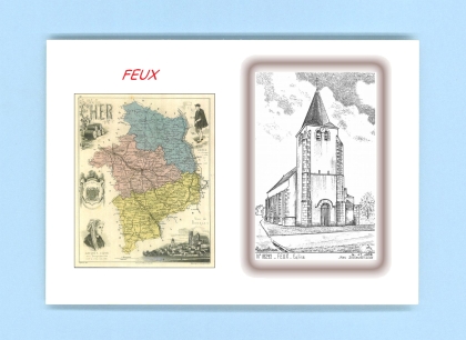 Cartes Postales impression Noir avec dpartement sur la ville de FEUX Titre : eglise
