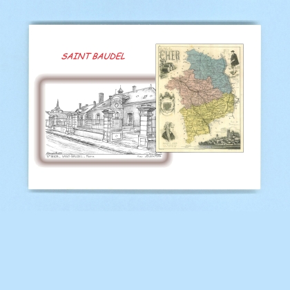 Cartes Postales impression Noir avec dpartement sur la ville de ST BAUDEL Titre : mairie