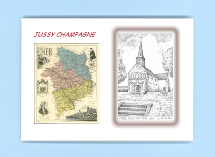 Cartes Postales impression Noir avec dpartement sur la ville de JUSSY CHAMPAGNE Titre : eglise