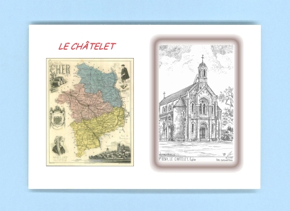 Cartes Postales impression Noir avec dpartement sur la ville de LE CHATELET Titre : eglise