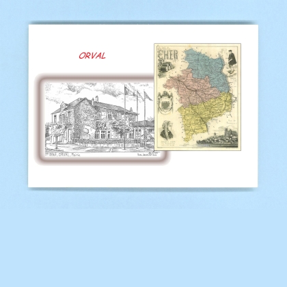 Cartes Postales impression Noir avec dpartement sur la ville de ORVAL Titre : mairie