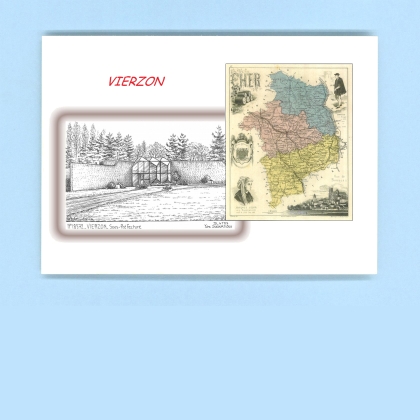 Cartes Postales impression Noir avec dpartement sur la ville de VIERZON Titre : sous prefecture