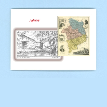 Cartes Postales impression Noir avec dpartement sur la ville de HERRY Titre : lavoir