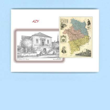 Cartes Postales impression Noir avec dpartement sur la ville de AZY Titre : mairie