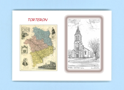 Cartes Postales impression Noir avec dpartement sur la ville de TORTERON Titre : eglise