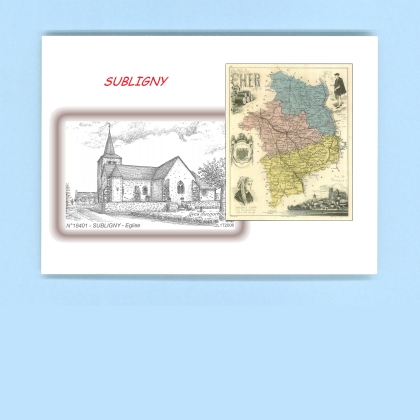 Cartes Postales impression Noir avec dpartement sur la ville de SUBLIGNY Titre : eglise