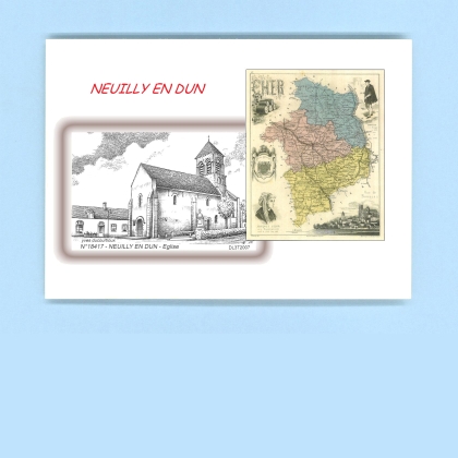 Cartes Postales impression Noir avec dpartement sur la ville de NEUILLY EN DUN Titre : eglise