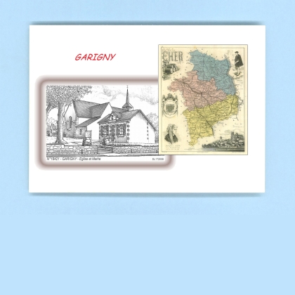 Cartes Postales impression Noir avec dpartement sur la ville de GARIGNY Titre : eglise et mairie