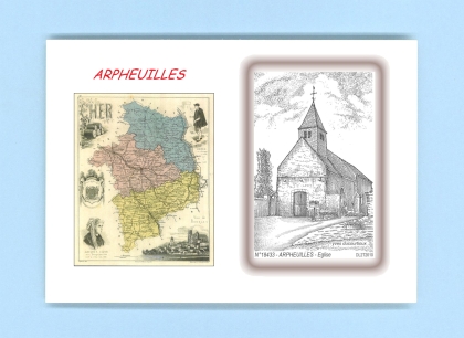 Cartes Postales impression Noir avec dpartement sur la ville de ARPHEUILLES Titre : eglise
