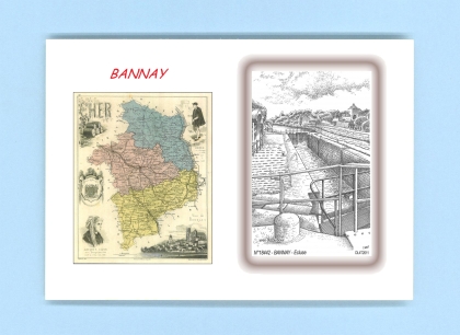Cartes Postales impression Noir avec dpartement sur la ville de BANNAY Titre : ecluse