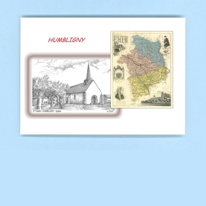 Cartes Postales impression Noir avec dpartement sur la ville de HUMBLIGNY Titre : eglise