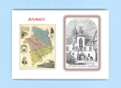 Cartes Postales impression Noir avec dpartement sur la ville de BOURGES Titre : palais jacques coeur