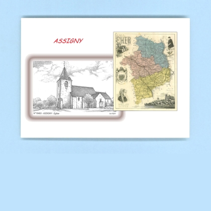 Cartes Postales impression Noir avec dpartement sur la ville de ASSIGNY Titre : eglise