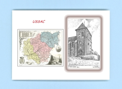 Cartes Postales impression Noir avec dpartement sur la ville de USSAC Titre : eglise