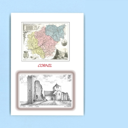 Cartes Postales impression Noir avec dpartement sur la ville de CORNIL Titre : eglise
