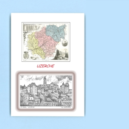 Cartes Postales impression Noir avec dpartement sur la ville de UZERCHE Titre : vue