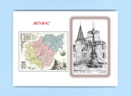 Cartes Postales impression Noir avec dpartement sur la ville de MEYMAC Titre : fontaine