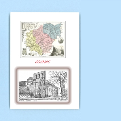Cartes Postales impression Noir avec dpartement sur la ville de COSNAC Titre : eglise