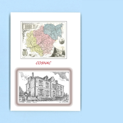 Cartes Postales impression Noir avec dpartement sur la ville de COSNAC Titre : mairie