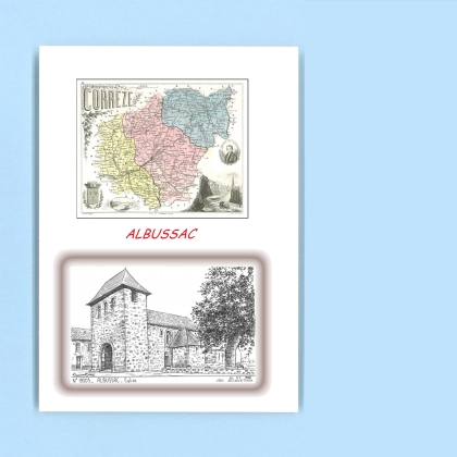 Cartes Postales impression Noir avec dpartement sur la ville de ALBUSSAC Titre : eglise