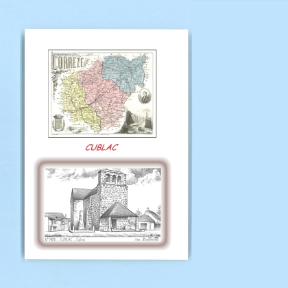 Cartes Postales impression Noir avec dpartement sur la ville de CUBLAC Titre : eglise