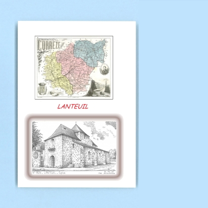 Cartes Postales impression Noir avec dpartement sur la ville de LANTEUIL Titre : eglise