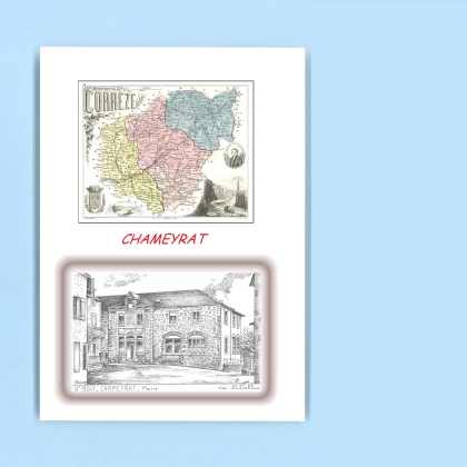 Cartes Postales impression Noir avec dpartement sur la ville de CHAMEYRAT Titre : mairie