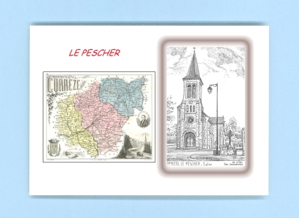 Cartes Postales impression Noir avec dpartement sur la ville de LE PESCHER Titre : eglise