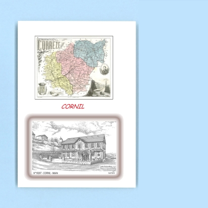Cartes Postales impression Noir avec dpartement sur la ville de CORNIL Titre : mairie