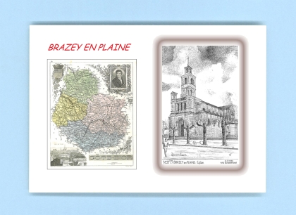 Cartes Postales impression Noir avec dpartement sur la ville de BRAZEY EN PLAINE Titre : eglise
