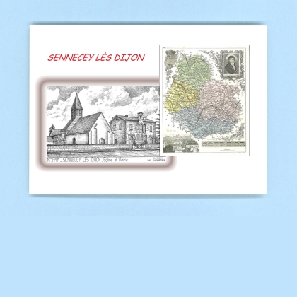 Cartes Postales impression Noir avec dpartement sur la ville de SENNECEY LES DIJON Titre : eglise et mairie