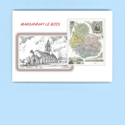 Cartes Postales impression Noir avec dpartement sur la ville de MARSANNAY LE BOIS Titre : eglise