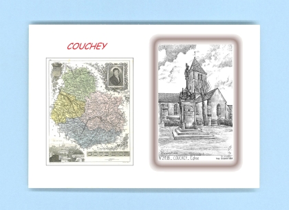 Cartes Postales impression Noir avec dpartement sur la ville de COUCHEY Titre : eglise