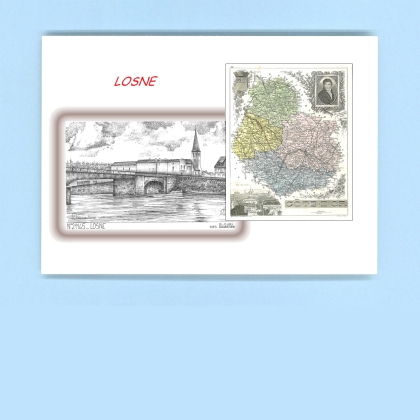 Cartes Postales impression Noir avec dpartement sur la ville de LOSNE Titre : vue