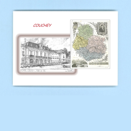 Cartes Postales impression Noir avec dpartement sur la ville de COUCHEY Titre : hotel de ville