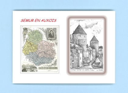 Cartes Postales impression Noir avec dpartement sur la ville de SEMUR EN AUXOIS Titre : chateau