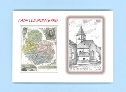 Cartes Postales impression Noir avec dpartement sur la ville de FAIN LES MONTBARD Titre : eglise