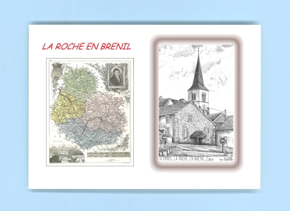 Cartes Postales impression Noir avec dpartement sur la ville de LA ROCHE EN BRENIL Titre : eglise