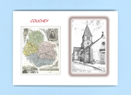 Cartes Postales impression Noir avec dpartement sur la ville de COUCHEY Titre : eglise