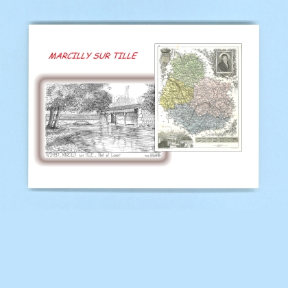 Cartes Postales impression Noir avec dpartement sur la ville de MARCILLY SUR TILLE Titre : pont et lavoir